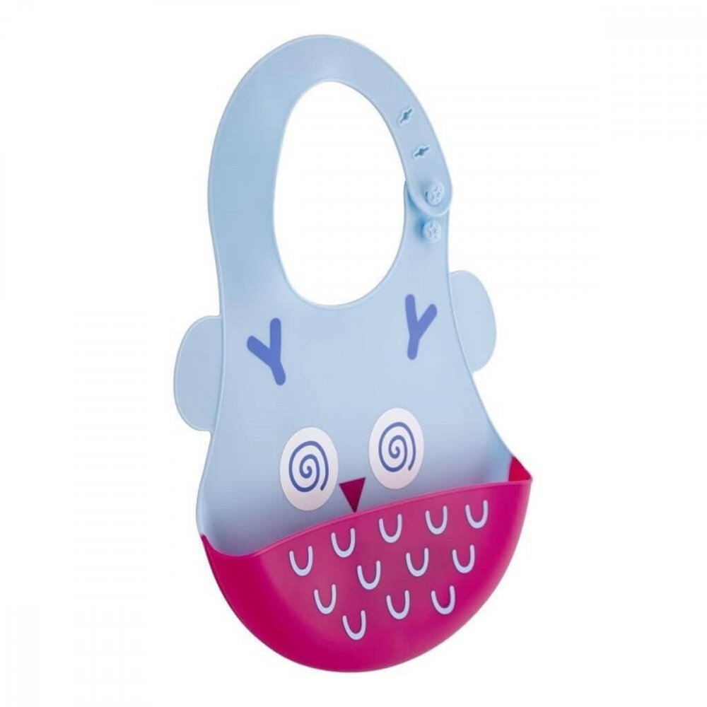 BabyJem Baveta din silicon Soft Baby Bib Owl Blue