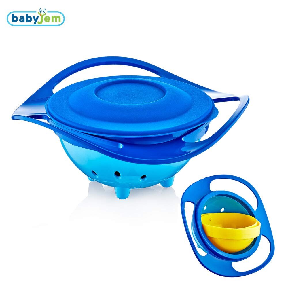 BabyJem Bol multifunctional cu capac si rotire 360 grade Amazing Bowl Blue