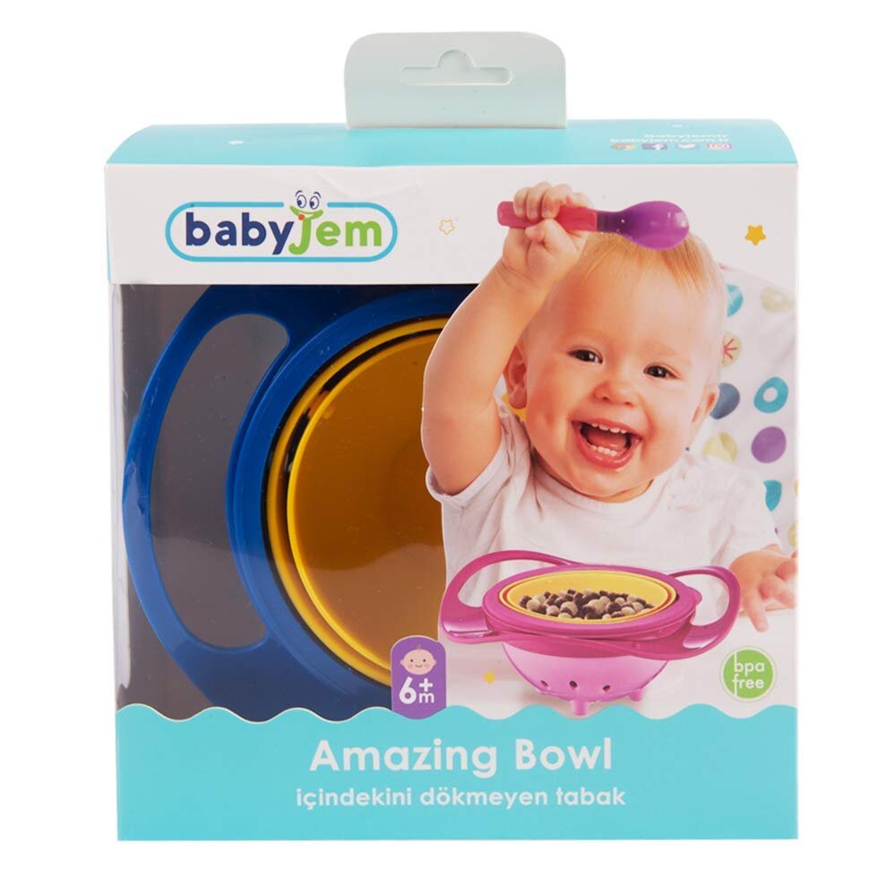 BabyJem Bol multifunctional cu capac si rotire 360 grade Amazing Bowl Blue