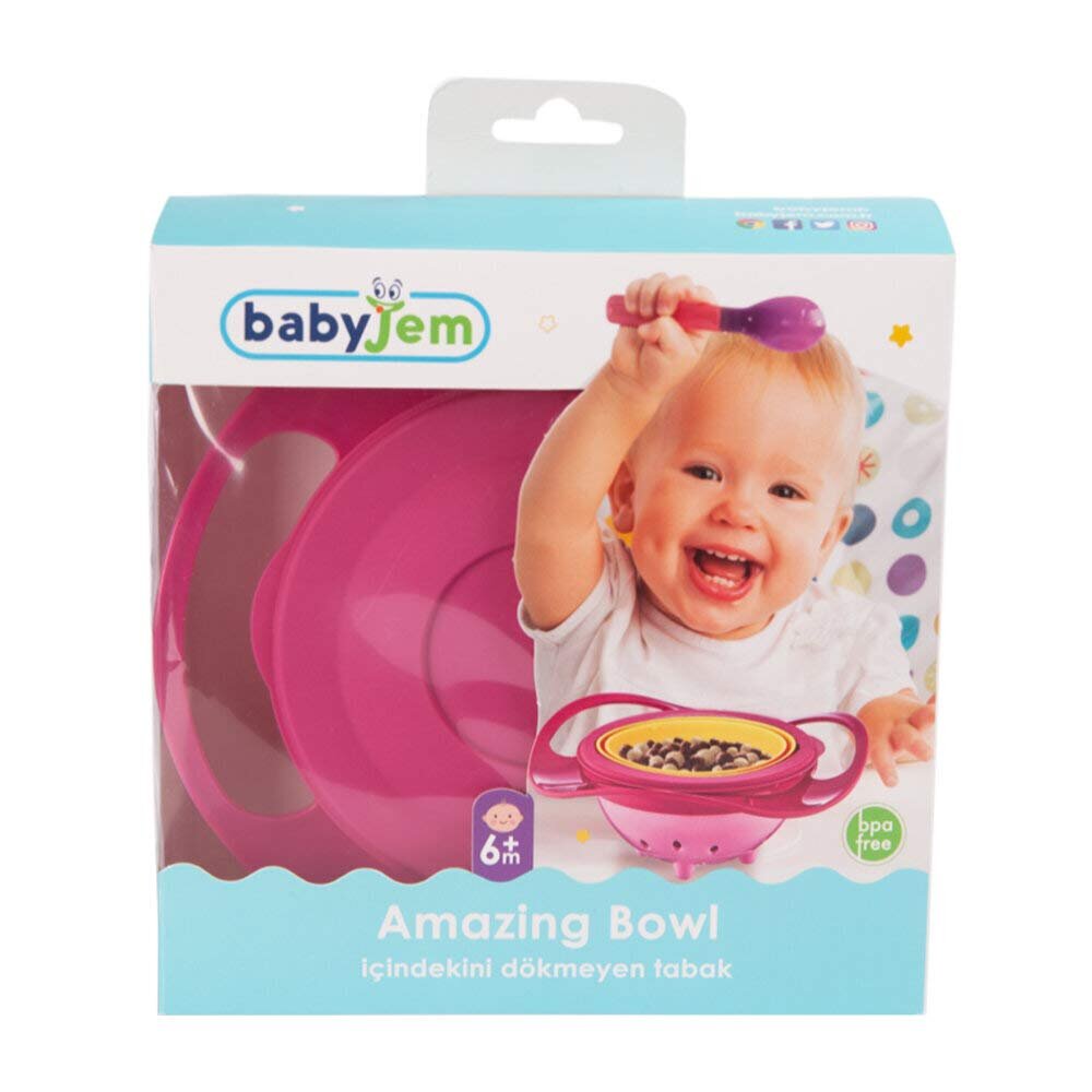 BabyJem Bol multifunctional cu capac si rotire 360 grade Amazing Bowl Pink