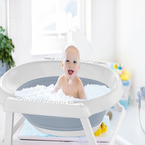 BabyJem Cadita pliabila cu suprafata antiderapanta Gri