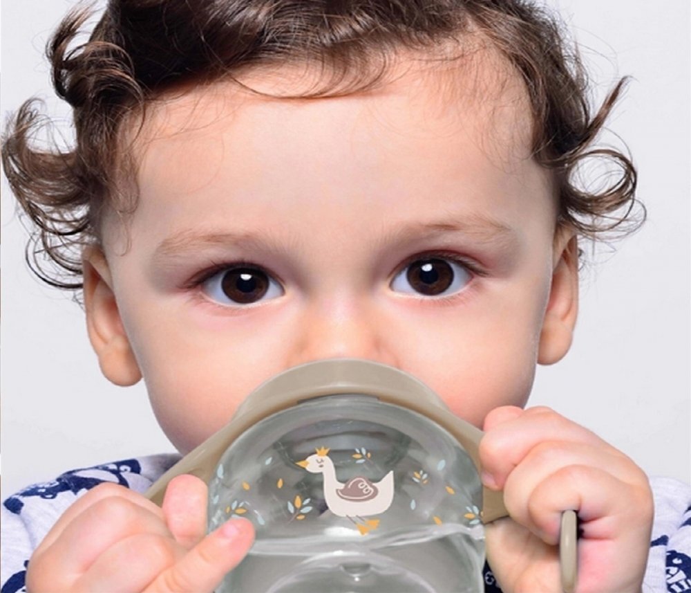BabyJem Cana cu manere si cioc de silicon 250ml Swan Bej