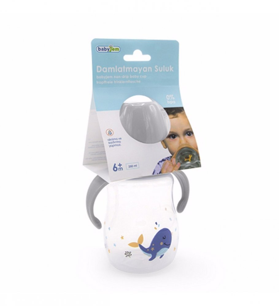 BabyJem Cana cu manere si cioc de silicon 250ml Whale Gri