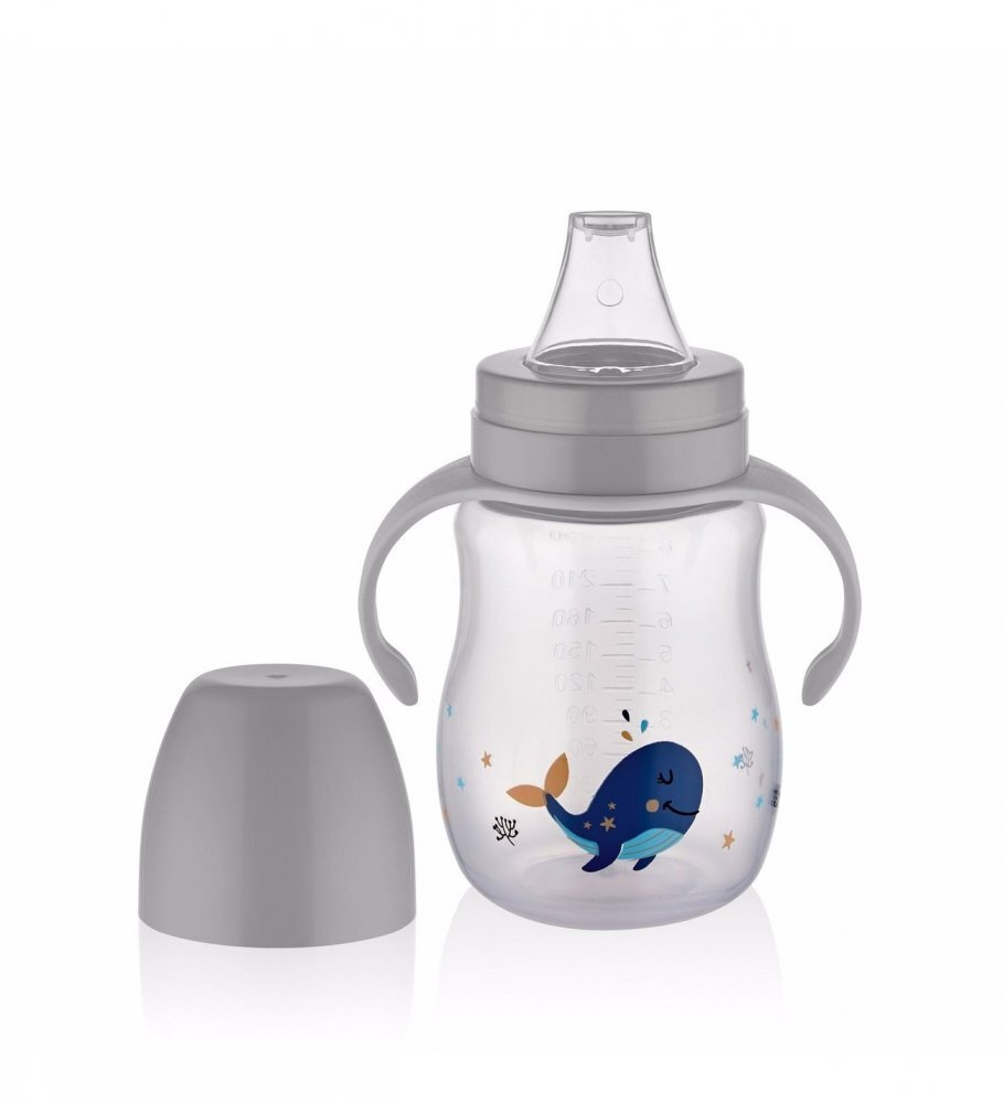 BabyJem Cana cu manere si cioc de silicon 250ml Whale Gri