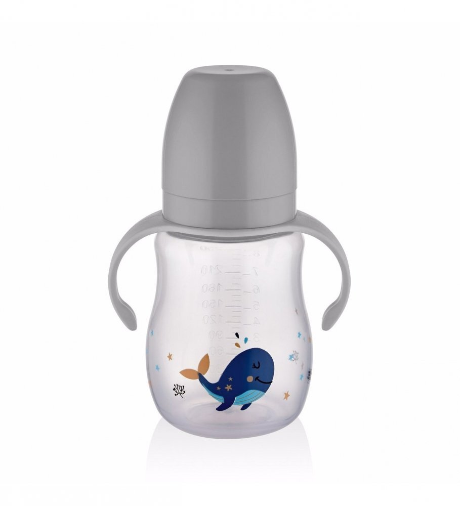 BabyJem Cana cu manere si cioc de silicon 250ml Whale Gri