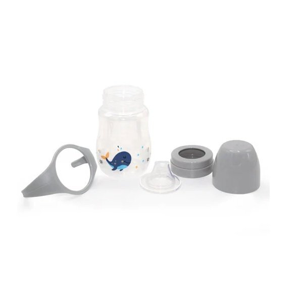 BabyJem Cana cu manere si cioc de silicon 250ml Whale Gri