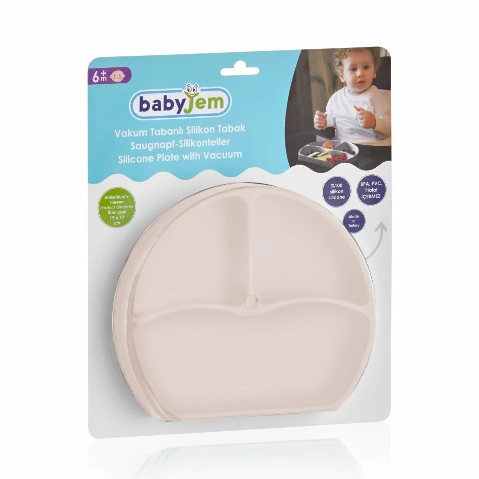 BabyJem Farfurie compartimentata din silicon cu ventuza Ecru