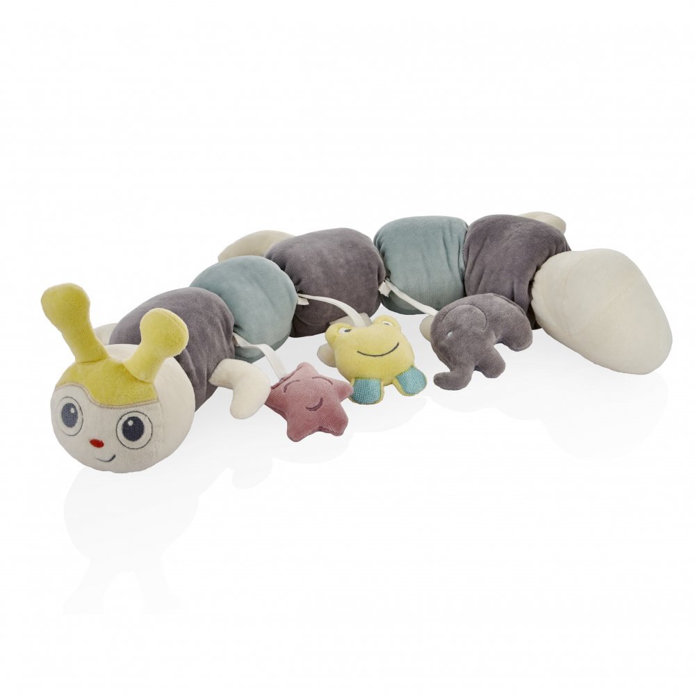 BabyJem Protectie laterala multifunctionala cu jucarii din plus Caterpilar Green