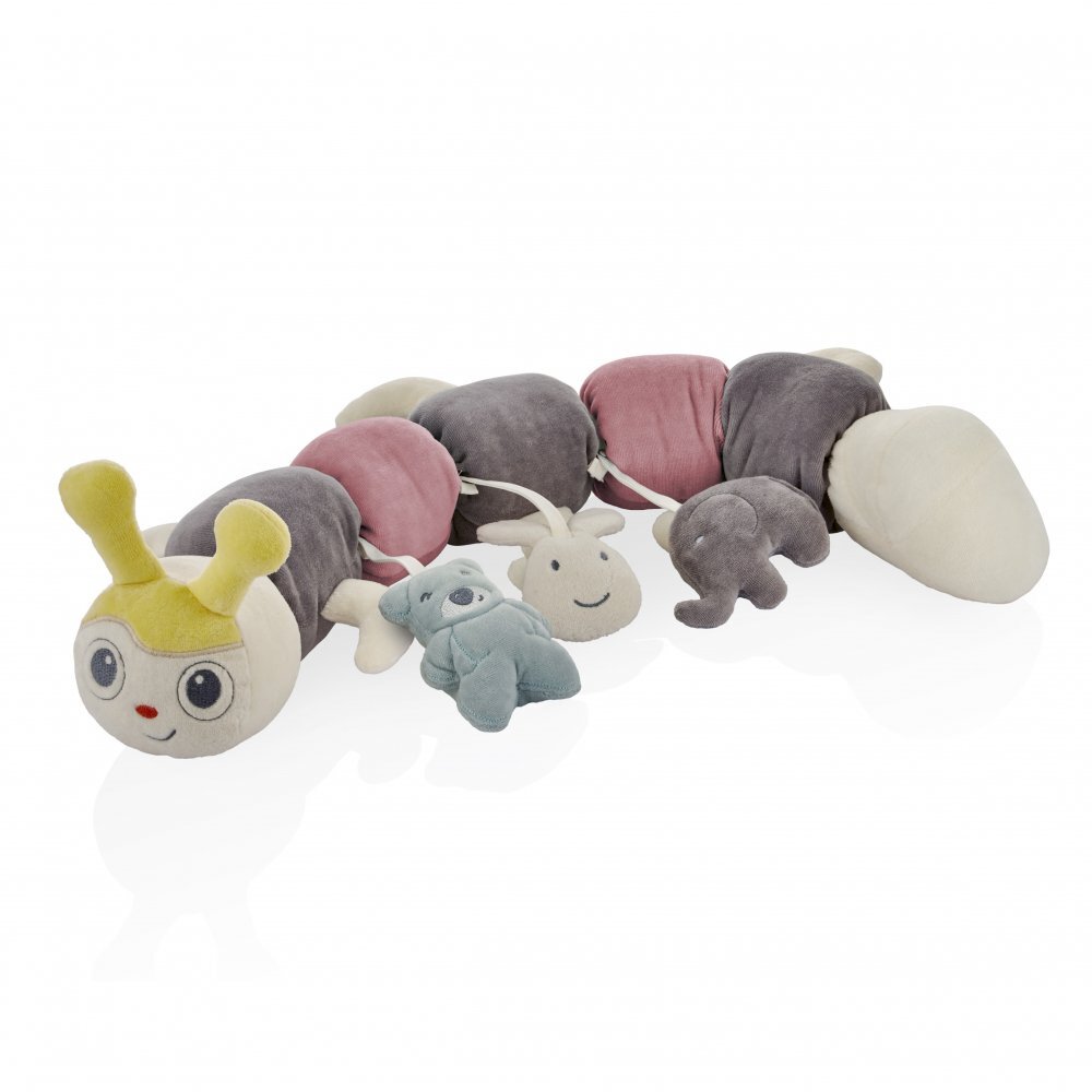 BabyJem Protectie laterala multifunctionala cu jucarii din plus Caterpilar Pink