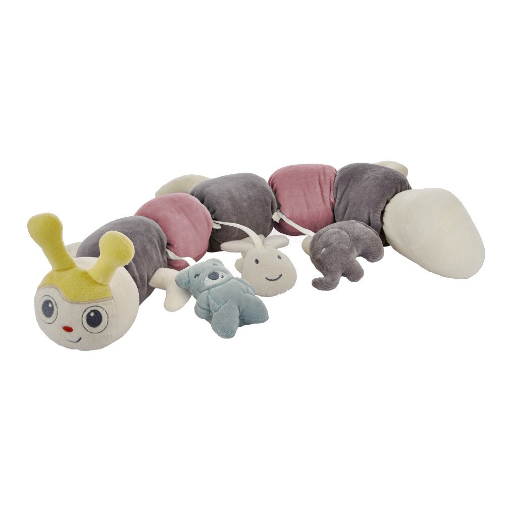 BabyJem Protectie laterala multifunctionala cu jucarii din plus Caterpilar Pink