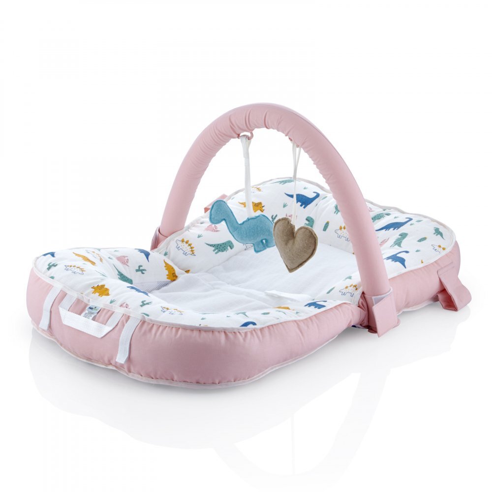 BabyJem Saltea multifunctionala Sit and Play cu bara jucarii Dino Pink