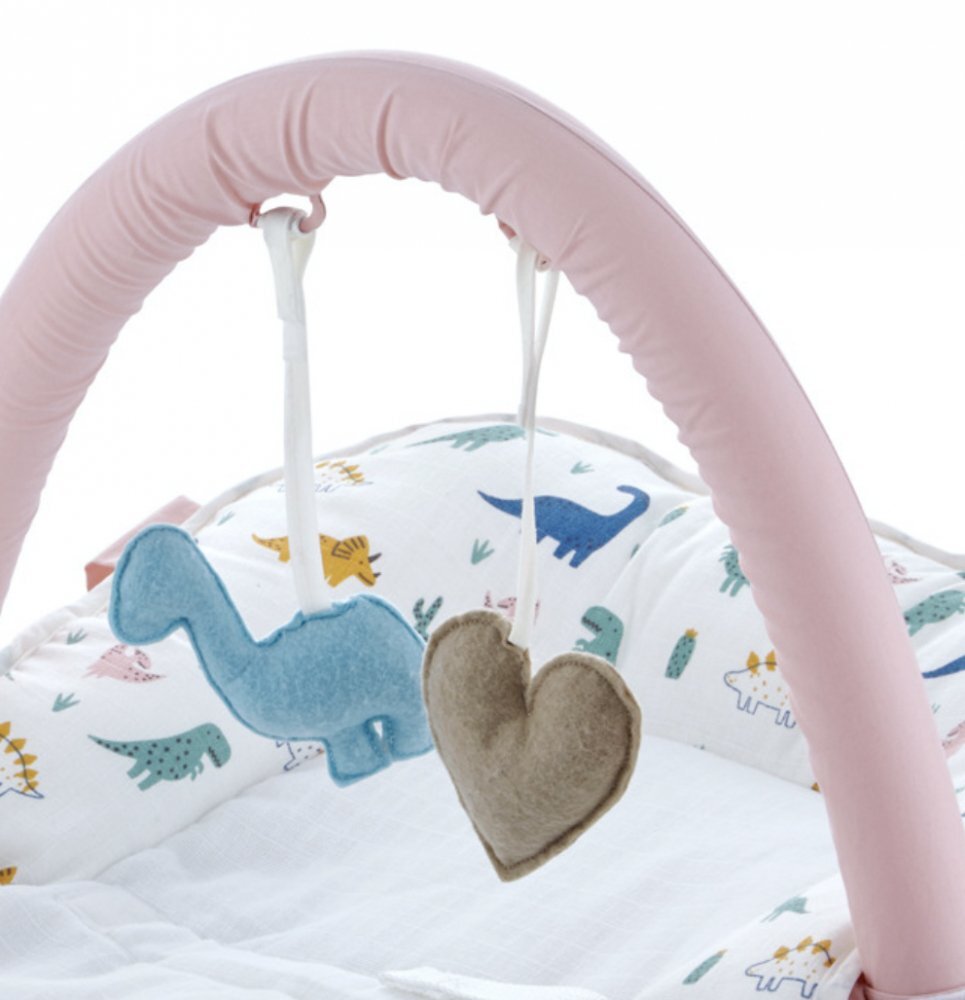 BabyJem Saltea multifunctionala Sit and Play cu bara jucarii Dino Pink