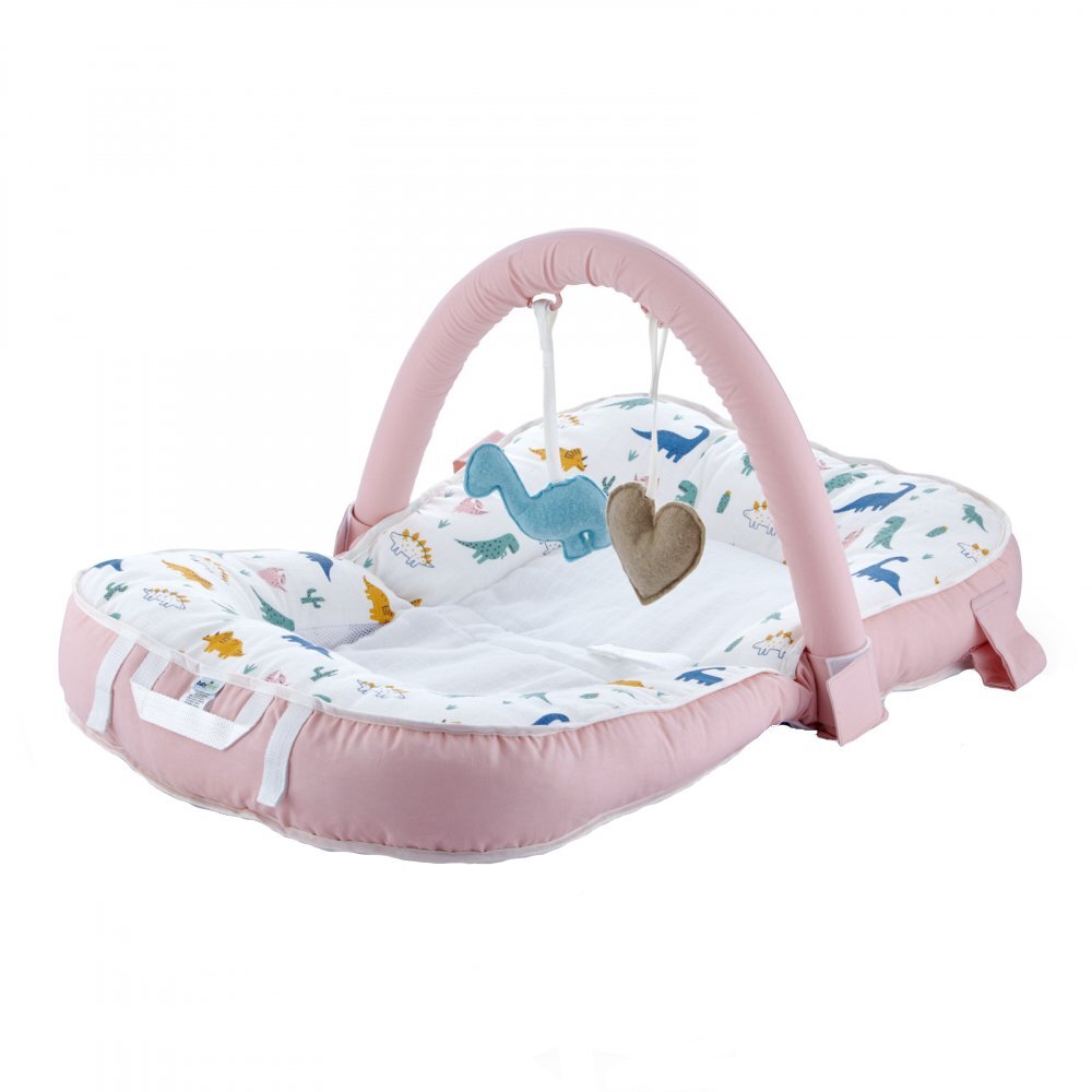 BabyJem Saltea multifunctionala Sit and Play cu bara jucarii Dino Pink