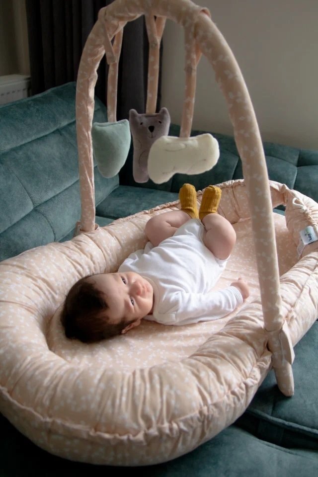 BabyJem Salteluta Baby Nest cu bara jucarii Between parents Somon