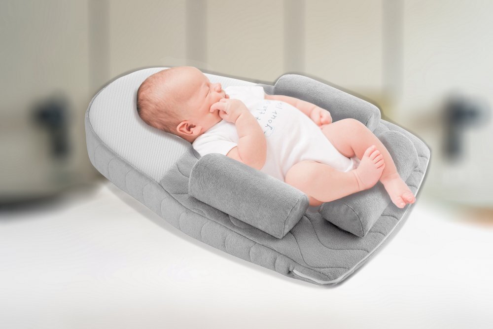 BabyJem Salteluta plan inclinat si saculet cu samburi de cirese 65x44 cm Velvet Grey