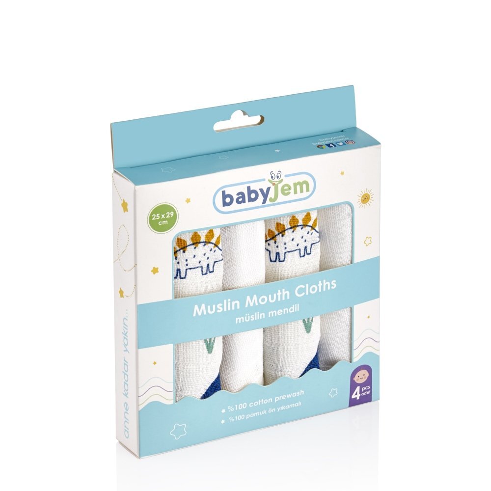 BabyJem Set 4 prosopele din muselina 25x29 cm Dino