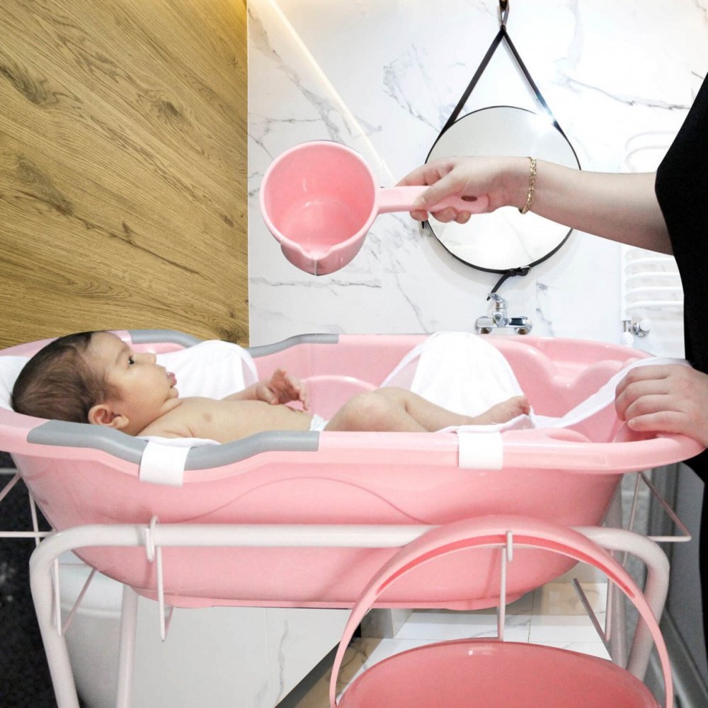 BabyJem Set cadita de baie pentru bebelusi cu 6 piese Roz)