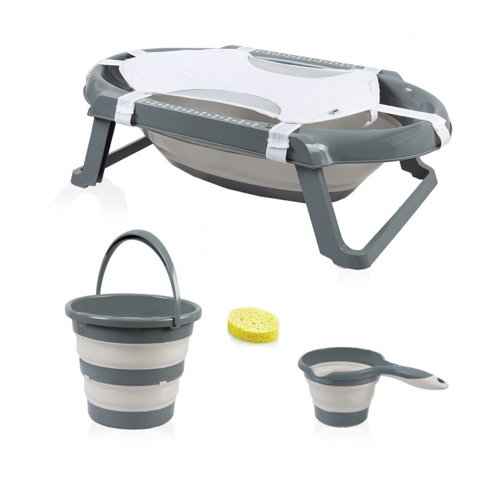 BabyJem Set cadita pliabila de baie 5 piese antracit