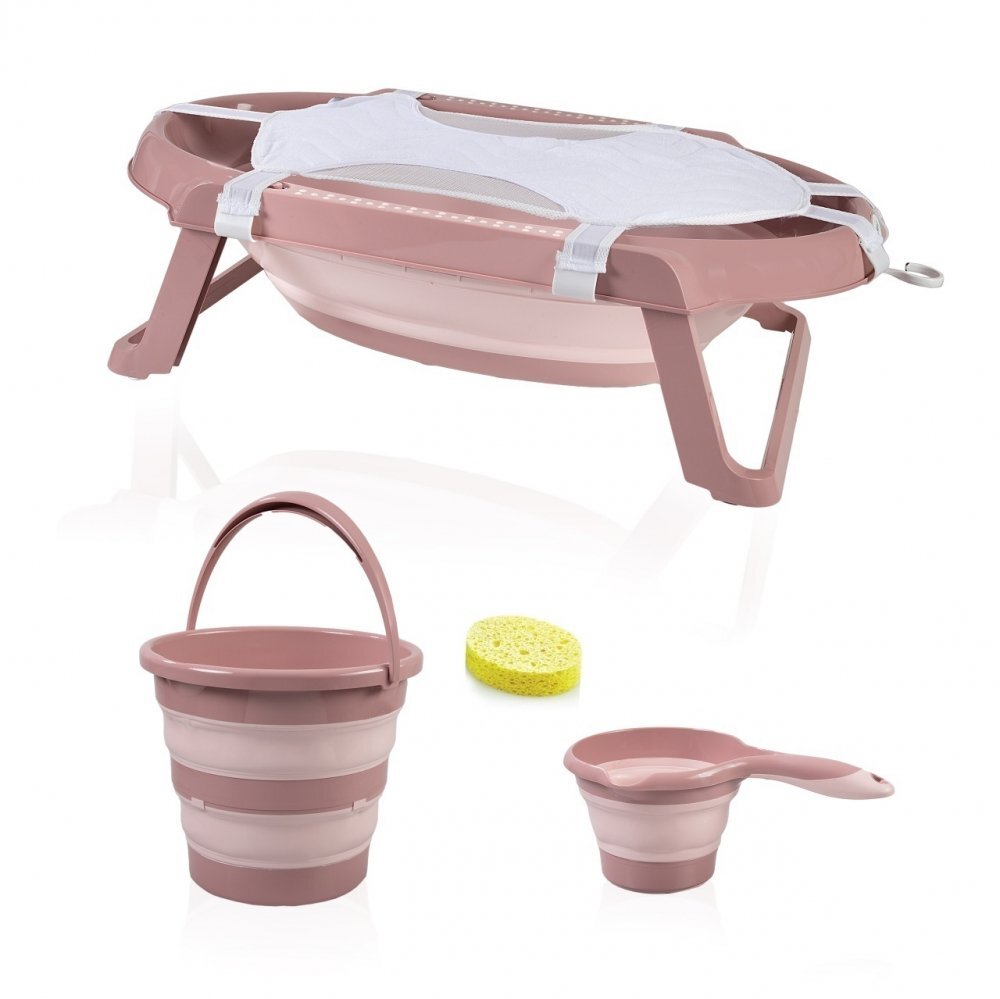 BabyJem Set cadita pliabila de baie 5 piese somon
