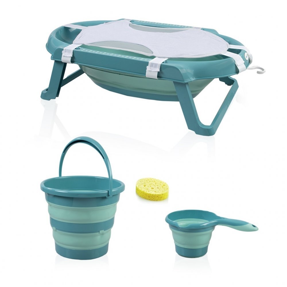 BabyJem Set cadita pliabila de baie 5 piese turcoaz