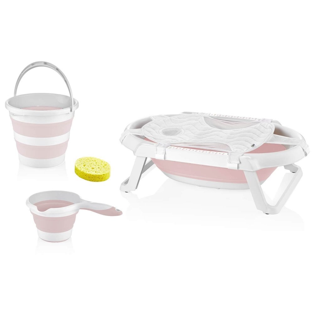BabyJem Set de baie cu 5 piese si cadita pliabila Pink