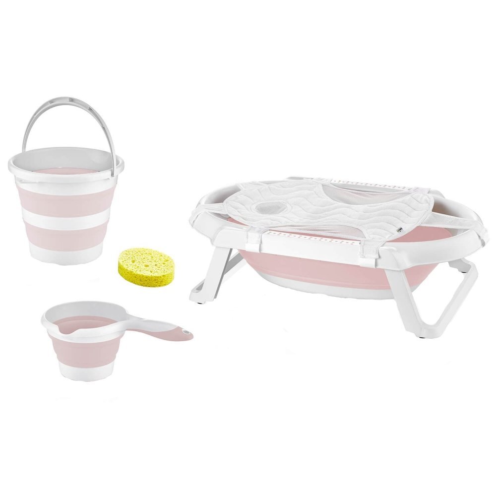 BabyJem Set de baie cu 5 piese si cadita pliabila Pink