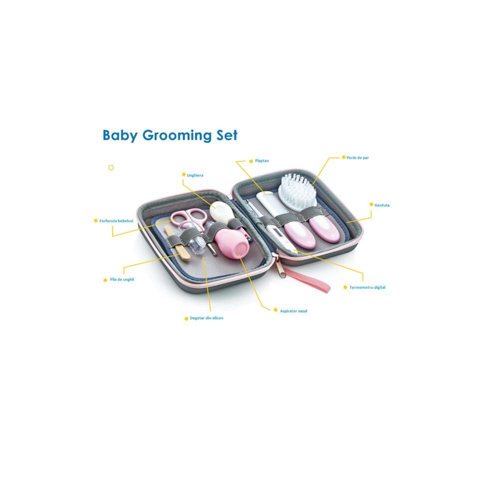 BabyJem Set ingrijire bebelusi cu 9 piese Grooming Set Pink