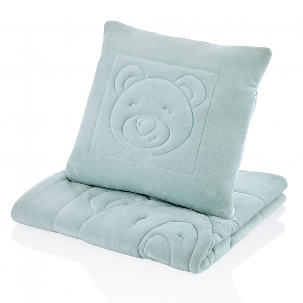 BabyJem Set pernuta Bear Green si paturica din plus