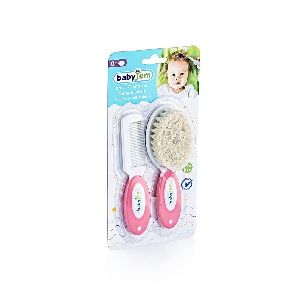 BabyJem Set pieptan si perie din peri naturali Pink