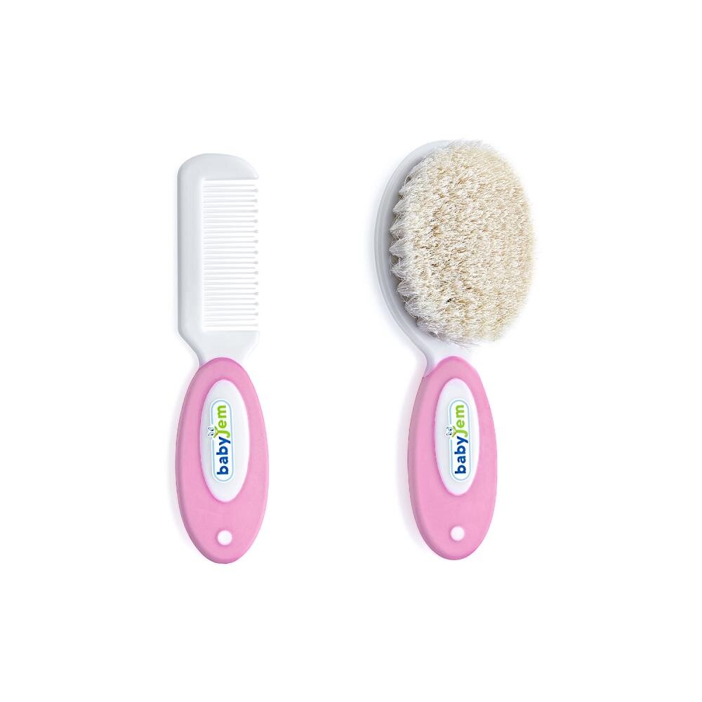 BabyJem Set pieptan si perie din peri naturali Pink