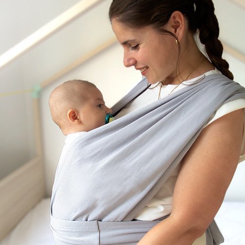 BabyJem Sistem de purtare wrap elastic pentru bebelusi Gri