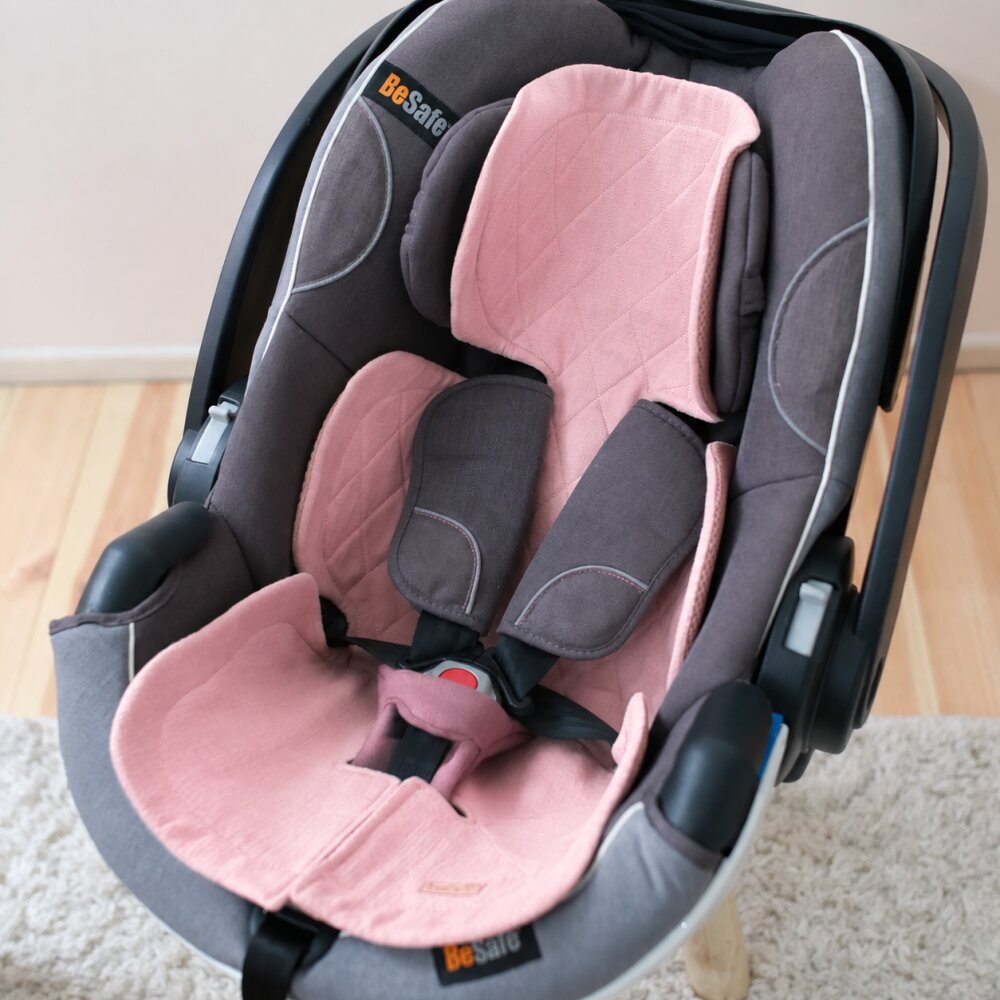 BabyLy Insert antitranspiratie din in pentru scoica auto design 3D respirabil Powder Pink