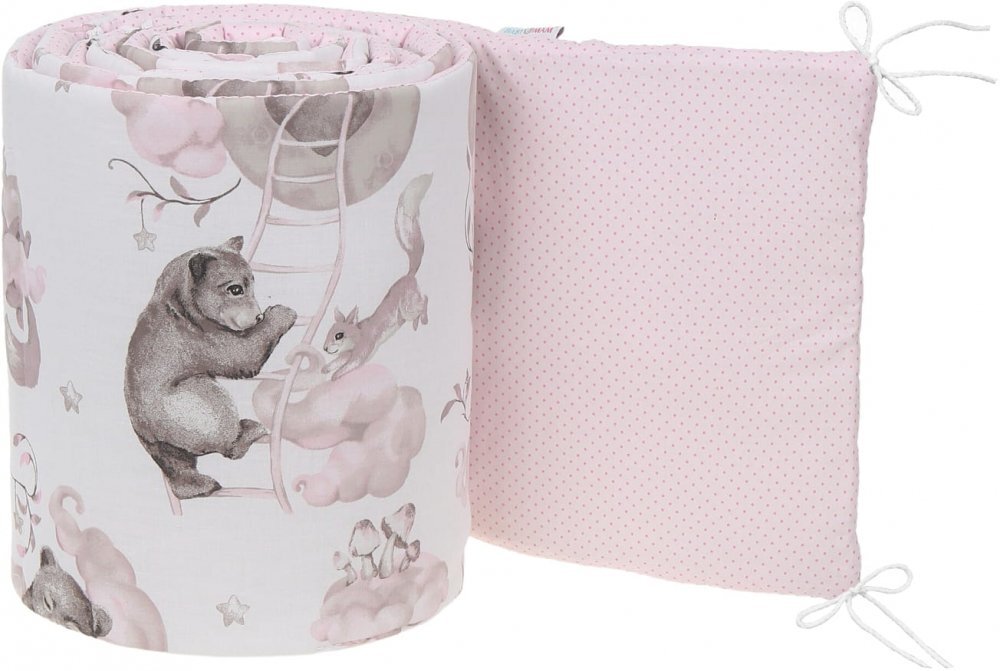 BabyMam Aparatoare laterala pentru patut copii reversibila dimensiune 180 x 30 cm model Sleepy Bears Pink
