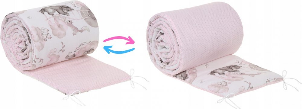 BabyMam Aparatoare laterala pentru patut copii reversibila dimensiune 180 x 30 cm model Sleepy Bears Pink