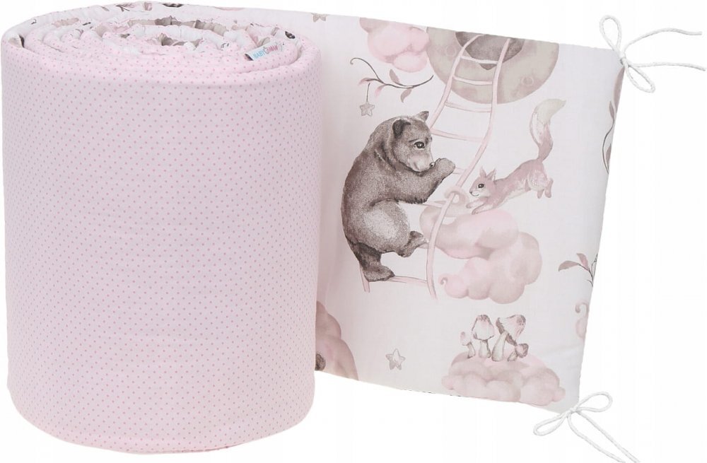 BabyMam Aparatoare laterala pentru patut copii reversibila dimensiune 180 x 30 cm model Sleepy Bears Pink
