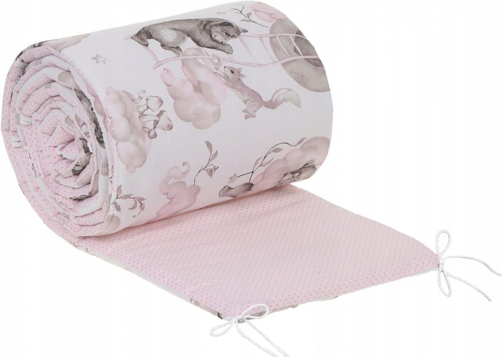 BabyMam Aparatoare laterala pentru patut copii reversibila dimensiune 180 x 30 cm model Sleepy Bears Pink