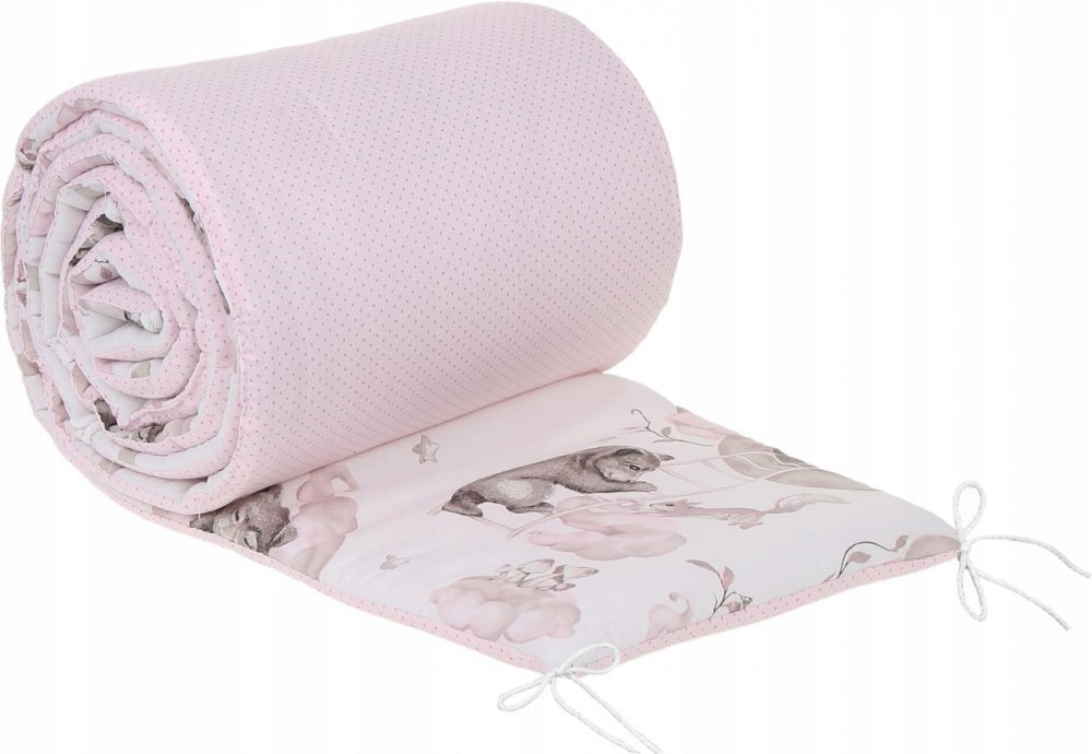 BabyMam Aparatoare laterala pentru patut copii reversibila dimensiune 180 x 30 cm model Sleepy Bears Pink