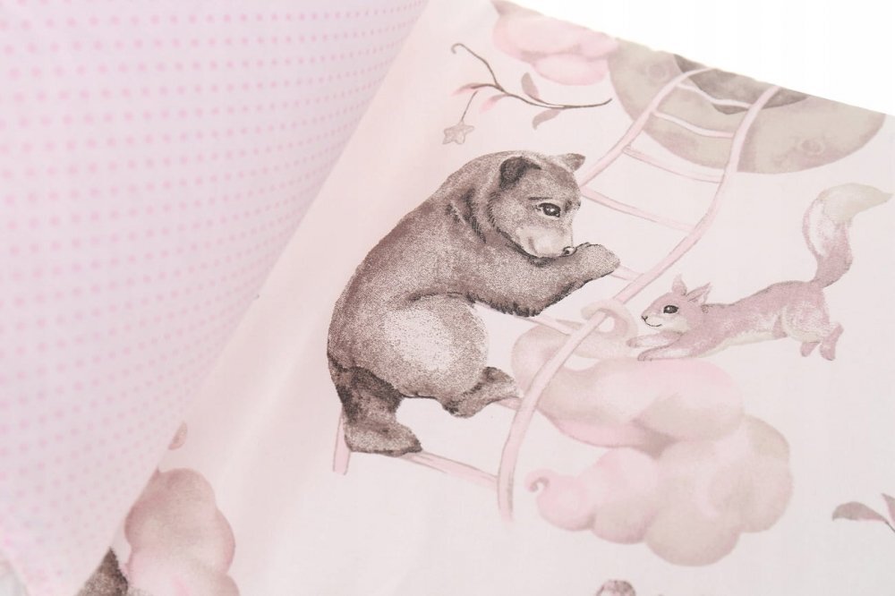 BabyMam Aparatoare laterala pentru patut copii reversibila dimensiune 180 x 30 cm model Sleepy Bears Pink