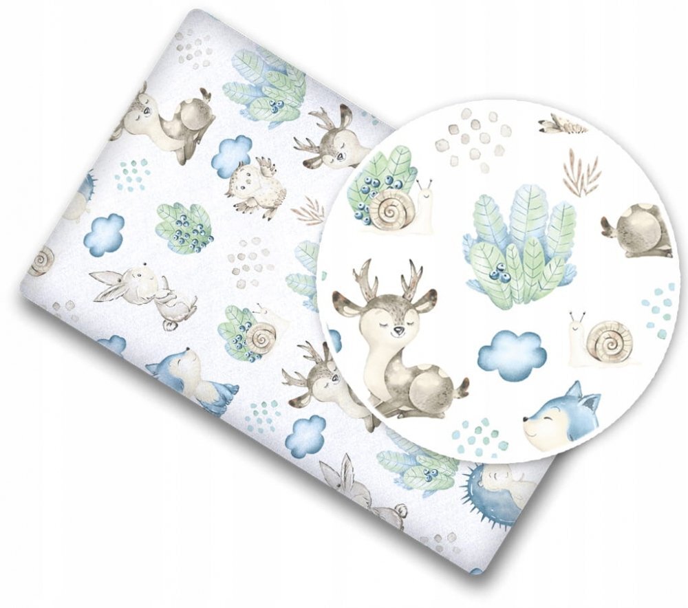 BabyMam Cearceaf cu banda elastica 160x80 cm Blue Forest Animals