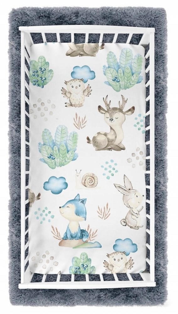 BabyMam Cearceaf cu banda elastica 160x80 cm Blue Forest Animals