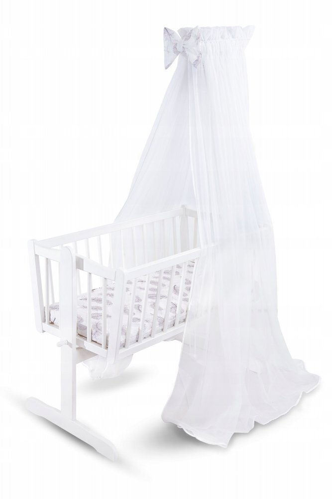 BabyMam Cearceaf cu banda elastica pentru pat copii 100 bumbac dimensiune 90 x 40 cm Grey Feathers