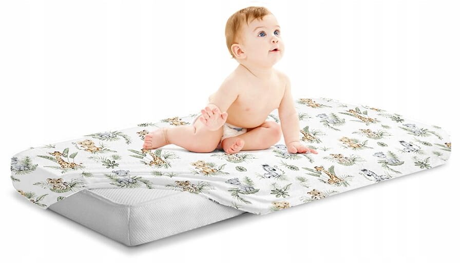 BabyMam Cearceaf cu banda elastica pentru pat copii dimensiune 120 x 60 cm 100 bumbac Africa