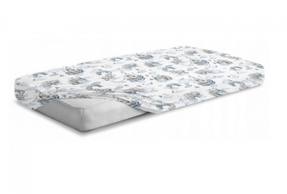 BabyMam Cearceaf cu banda elastica pentru pat copii dimensiune 120 x 60 cm 100 bumbac Blue Elephant