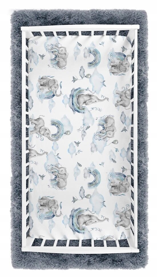 BabyMam Cearceaf cu banda elastica pentru pat copii dimensiune 120 x 60 cm 100 bumbac Blue Elephant
