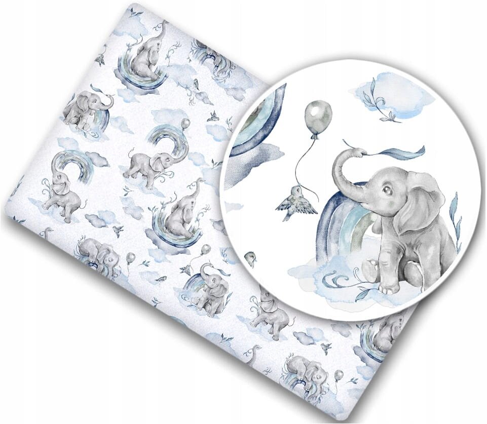 BabyMam Cearceaf cu banda elastica pentru pat copii dimensiune 120 x 60 cm 100 bumbac Blue Elephant