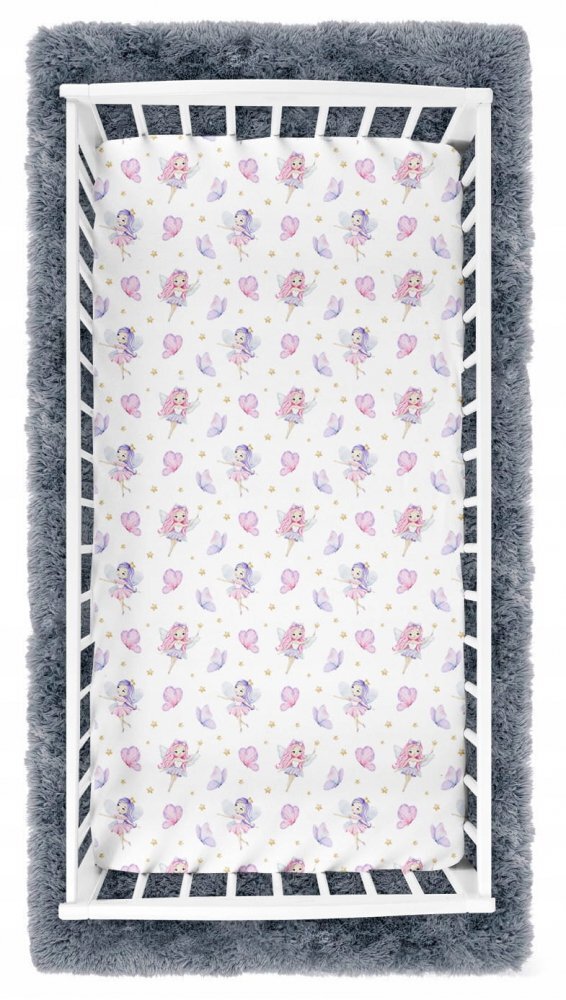BabyMam Cearceaf cu banda elastica pentru pat copii dimensiune 120 x 60 cm 100 bumbac Fairies