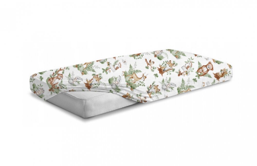 BabyMam Cearceaf cu banda elastica pentru pat copii dimensiune 120 x 60 cm 100 bumbac Forest Animals