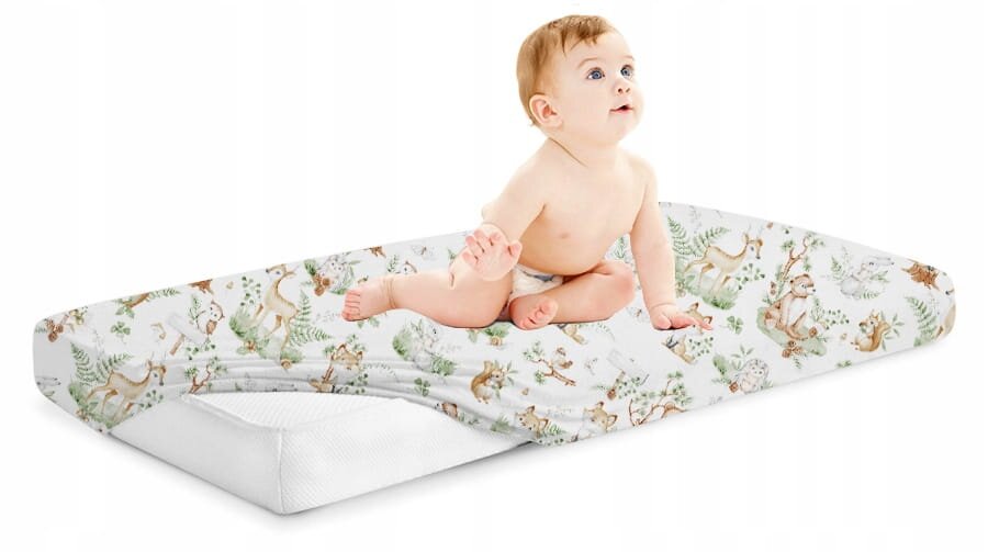 BabyMam Cearceaf cu banda elastica pentru pat copii dimensiune 120 x 60 cm 100 bumbac Forest Animals
