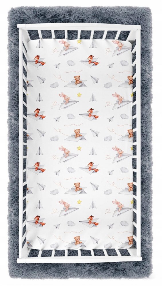 BabyMam Cearceaf cu banda elastica pentru pat copii dimensiune 120 x 60 cm 100 bumbac Paper Planes