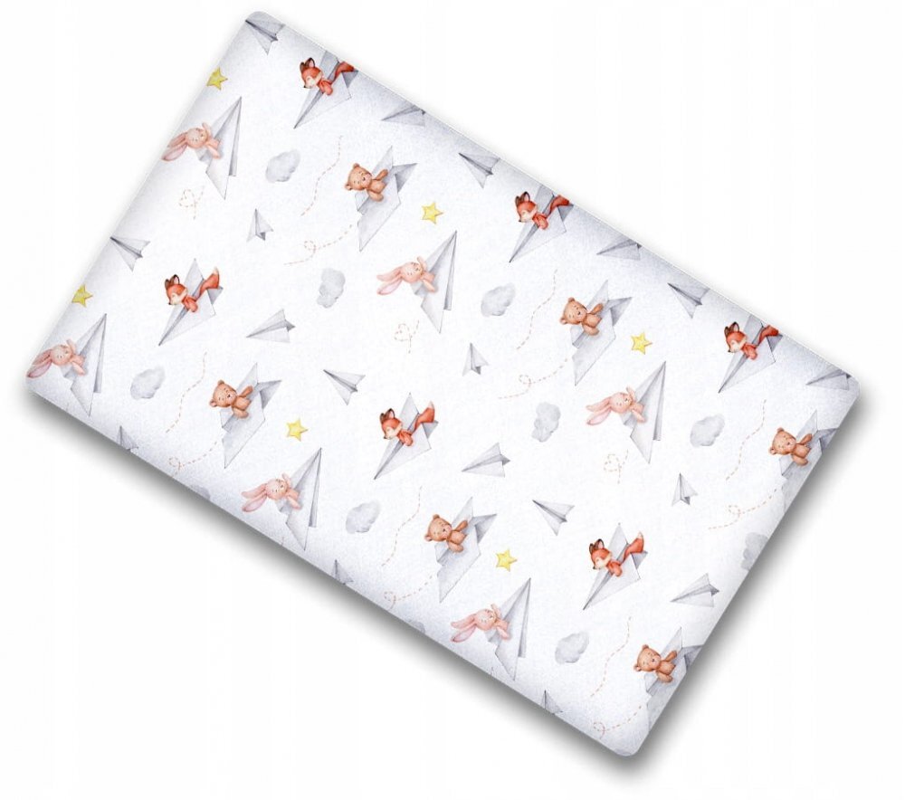 BabyMam Cearceaf cu banda elastica pentru pat copii dimensiune 120 x 60 cm 100 bumbac Paper Planes